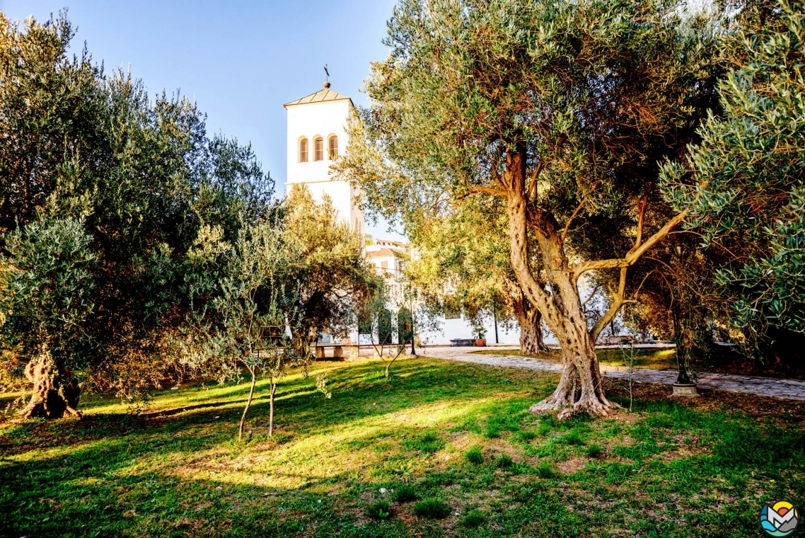 Orthodox church of sv. Nikola is buried in the picturesque olive garden, Ulcinj, Montenegro